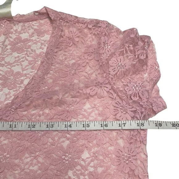 Bella Birdie Light Pink Sheer Lace V Neck Top - Picture 4 of 6